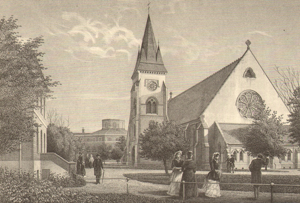 LONDON. Hanwell Asylum, the Chapel 1888 old antique vintage print picture